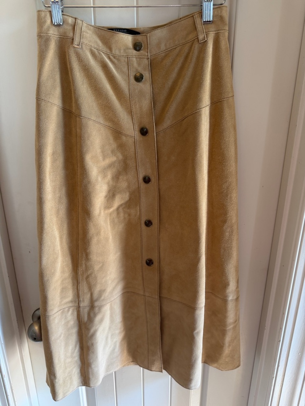 WEEKEND MAX MARA Beige Suede Leather A-line Button Skirt